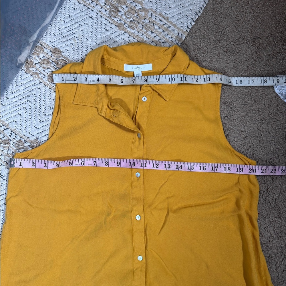 Fever Sleeveless Button-Down Flowy Shirt in Mustard Yellow - Picture 8 of 9